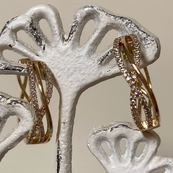 Gold Plated Swarovski Hoop Earrings - Picture 1 of 2